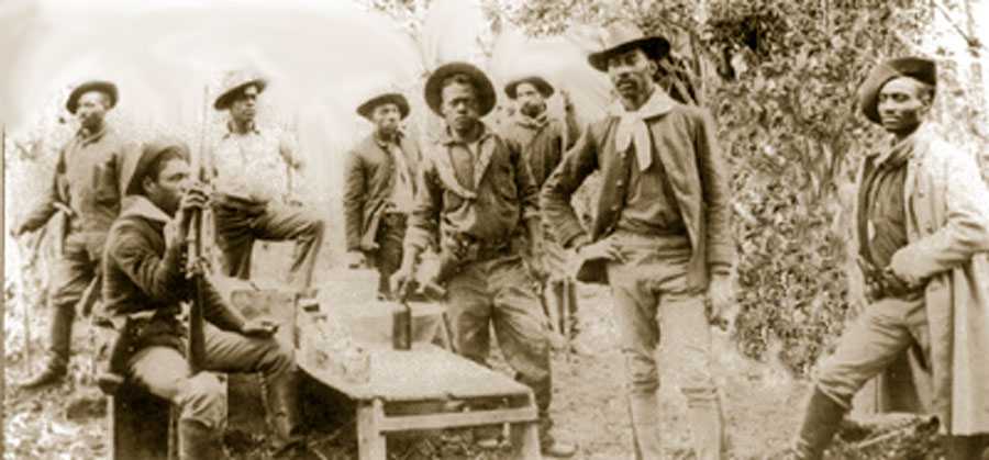 Buffalo Soldiers - These men pose during a lunch break while on patrol in Montana. The 10th Cavalry was stationed at Fort Custer, Montana (near present day Billings) from 1892 to 1896.