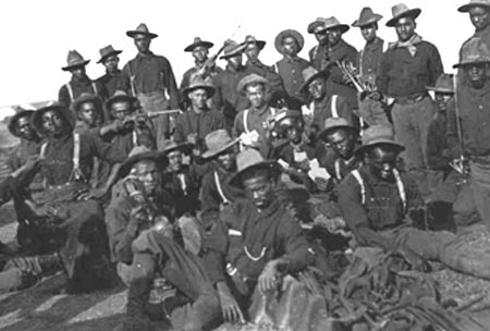 10th Cavalry - Buffalo Soldiers - Late 1800's photograph of members of the 10th Cavalry (Buffalo Soldiers). Augustus Walley (top row, 2nd from right, with the bandana around his neck), a former slave from Bond Avenue in Reisterstown, MD, won the Congressional Medal of Honor.
