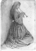 D G Rosetti Elizabeth Siddal kneeling playing a double pipe 
