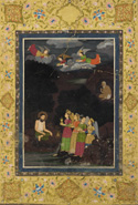 Mughal  c Ibrahim Ibn Adham fed by angels in the wilderness from the Freer