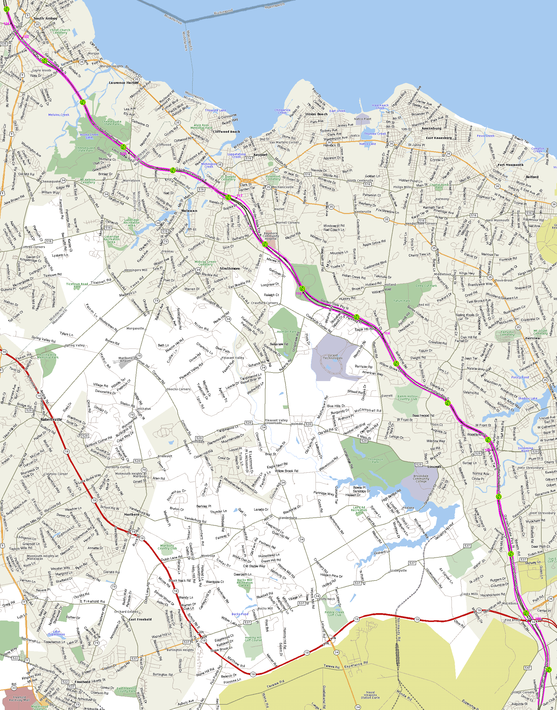 Map of the Garden State Parkway - GSPLocalMap 