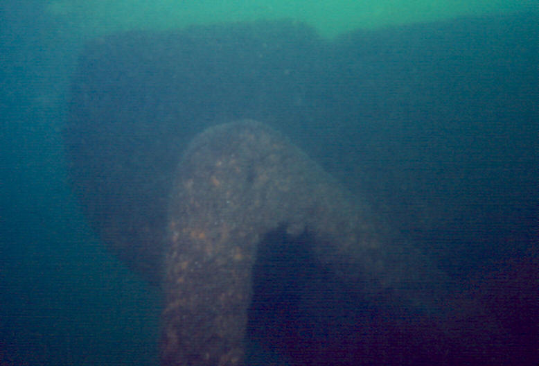 The U.S.S. Massachusetts rudder underwater