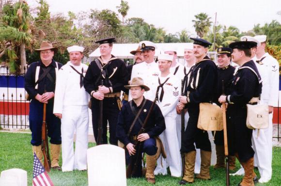 The modern and the receated 1898 crews of the USS MAINE, together
