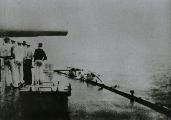 Sailors on the USS IOWA during the bombardment of San Juan