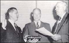 John A. Volpe (left) is sworn in as intertim, and first, federal highway administrator.