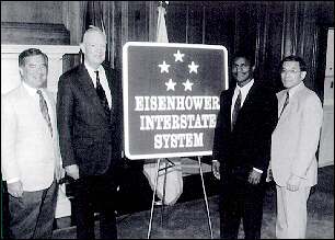The Eisenhower Interstate System sign is unveiled on July 29, 1993.