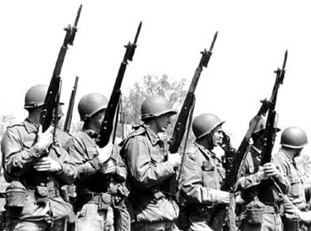 Vietnam War - Kent State, Ohio National Guard with rifles, bayonets fixed