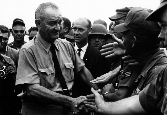 Vietnam War - President Lyndon Johnson's Role in the Vietnam War - President Lyndon Baines Johnson greets American troops in Vietnam 1966