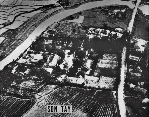 Vietnam War - Son Tay Prison Raid, Hanoi Vietnam November 20, 1970 - Reconnaissance photo of Son Tay prison camp near Hanoi, Vietnam. Five ARRS members of the assault force were awarded the Air Force Cross and twenty three other helicopter crewmen received the Silver Star for their actions in the raid. 