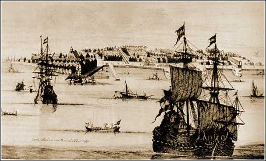 The port of New York in the early 18th century. An excellent natural harbor established this colony's leading position among the commercial centers of the new world.